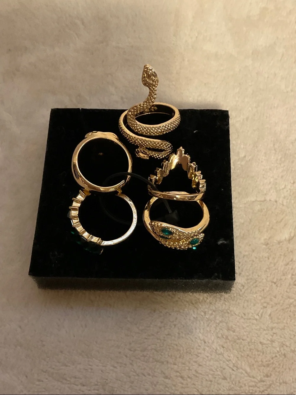 Gold-Tone Snake & Emerald Accent Ring Set - Women Jewelry